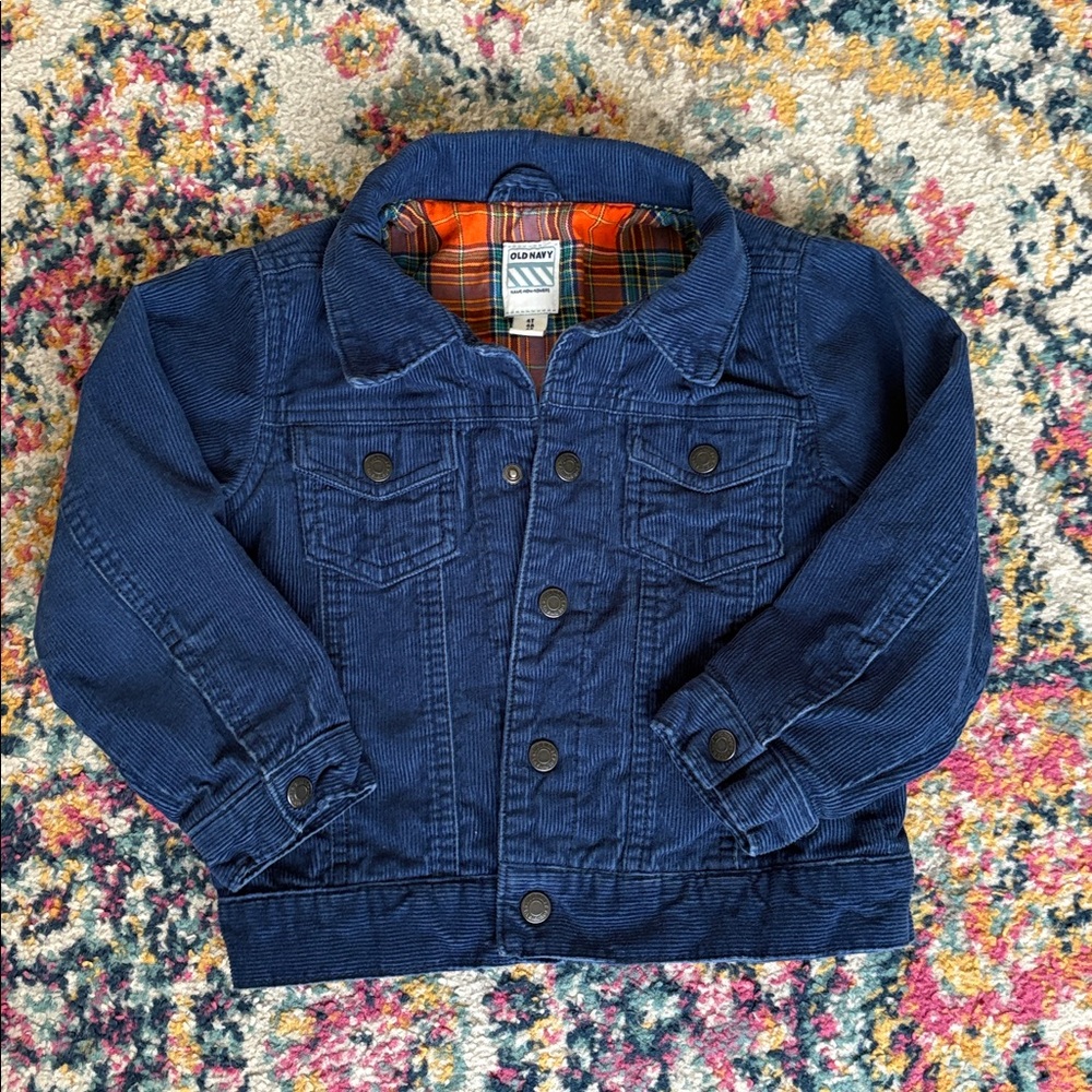 Old Navy Kids Blue Corduroy Jacket with Plaid Lining Sz 4T